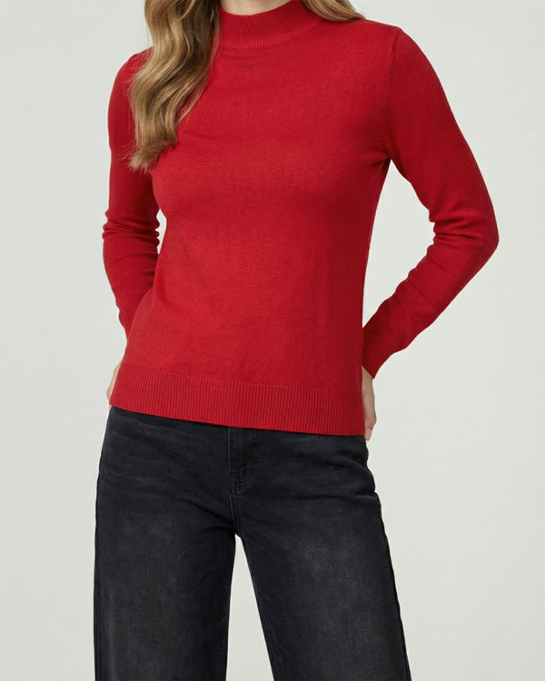 Sweater Mujer Magdalena Relaxed Fit Cuello Medio Alto Redondo Manga Caida Rojo Lineatre