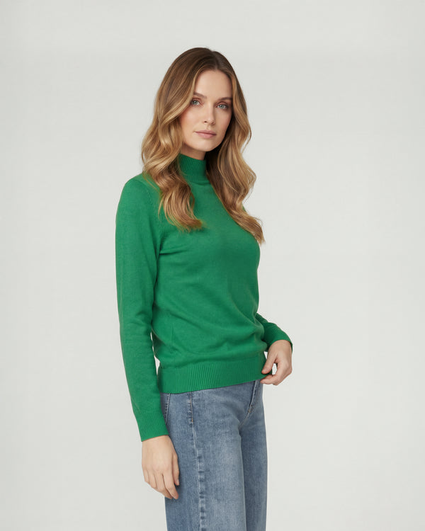 Sweater Mujer Magdalena Relaxed Fit Cuello Medio Alto Redondo Manga Caida Verde Lineatre