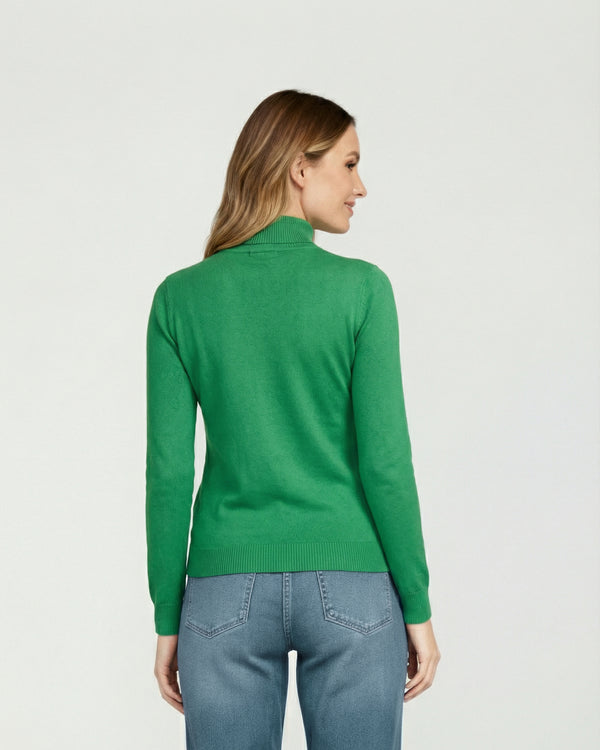 Sweater Mujer Magdalena Relaxed Fit Cuello Medio Alto Redondo Manga Caida Verde Lineatre