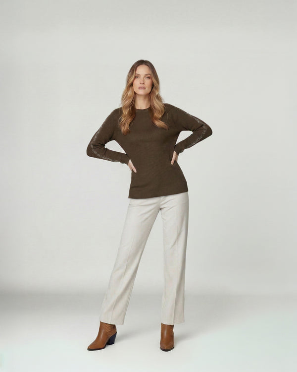 Sweater Mujer Giuliana Slim Fit Cuello Redondo Manga Caída Chocolate Lineatre