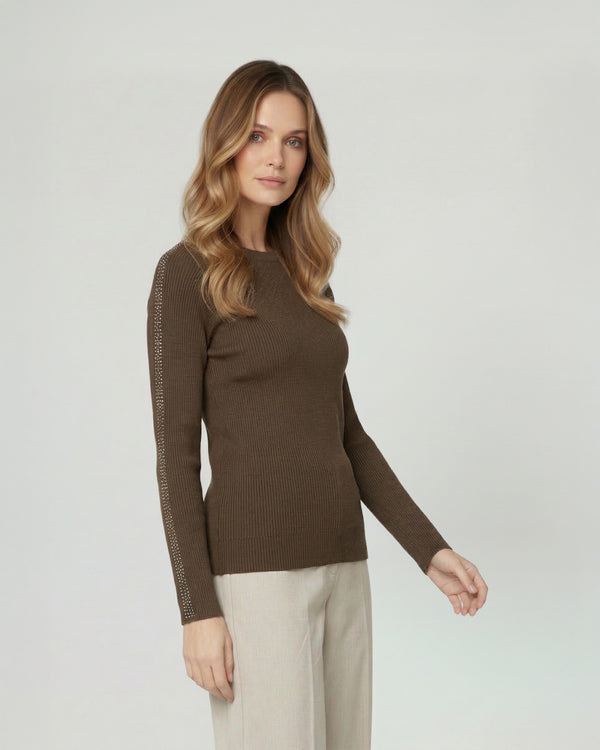 Sweater Mujer Giuliana Slim Fit Cuello Redondo Manga Caída Chocolate Lineatre