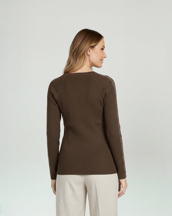 Sweater Mujer Giuliana Slim Fit Cuello Redondo Manga Caída Chocolate Lineatre