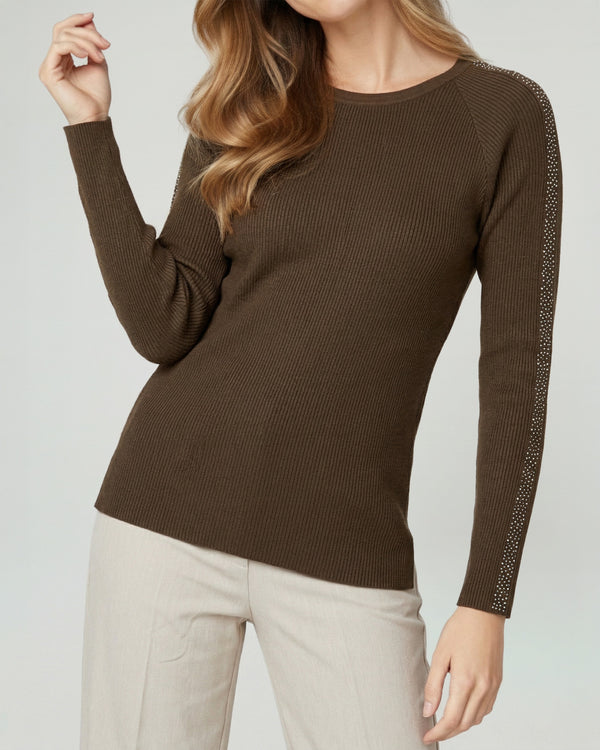 Sweater Mujer Giuliana Slim Fit Cuello Redondo Manga Caída Chocolate Lineatre