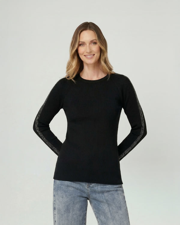 Sweater Mujer Giuliana Slim Fit Cuello Redondo Manga Caída Negro Lineatre