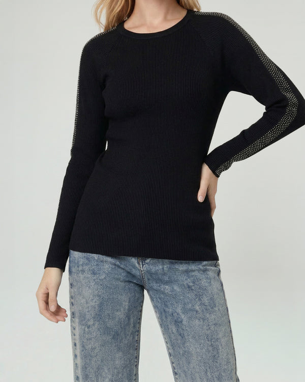 Sweater Mujer Giuliana Slim Fit Cuello Redondo Manga Caída Negro Lineatre