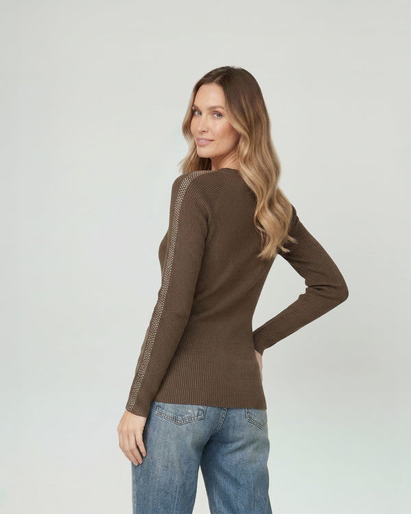 Sweater Mujer Ornella Relaxed Cuello En V Manga Caída Chocolate Lineatre