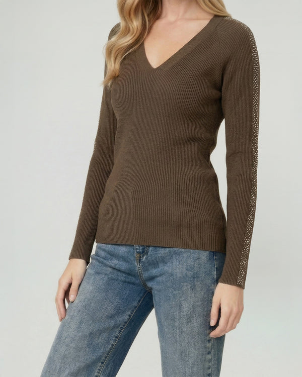 Sweater Mujer Ornella Relaxed Cuello En V Manga Caída Chocolate Lineatre