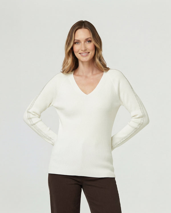 Sweater Mujer Ornella Relaxed Cuello En V Manga Caída Crudo Lineatre