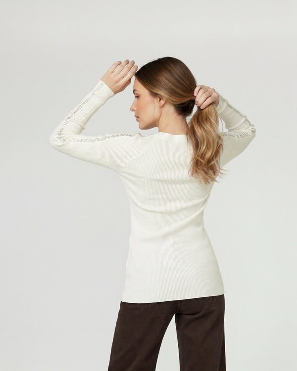 Sweater Mujer Ornella Relaxed Cuello En V Manga Caída Crudo Lineatre