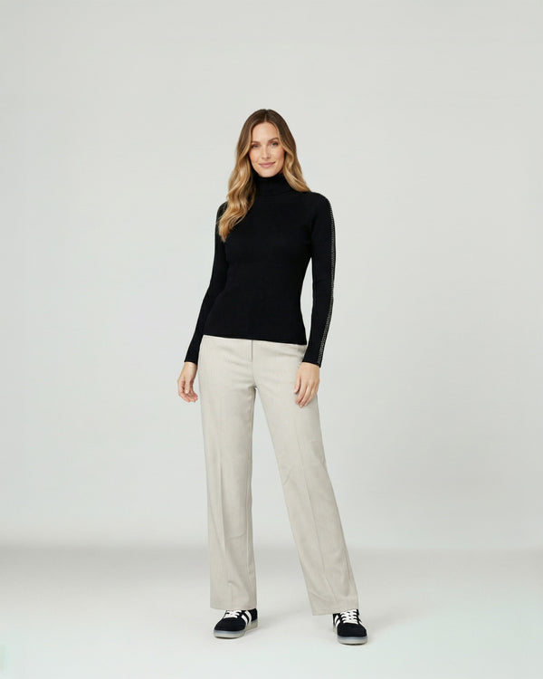 Sweater Mujer Teresa Relaxed Cuello Alto Redondo Manga Caída Negro Lineatre