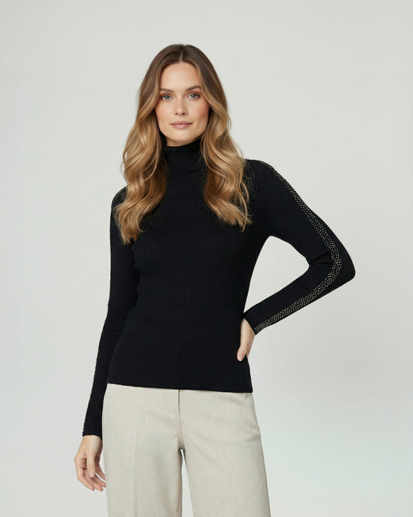 Sweater Mujer Teresa Relaxed Cuello Alto Redondo Manga Caída Negro Lineatre