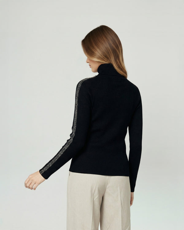 Sweater Mujer Teresa Relaxed Cuello Alto Redondo Manga Caída Negro Lineatre