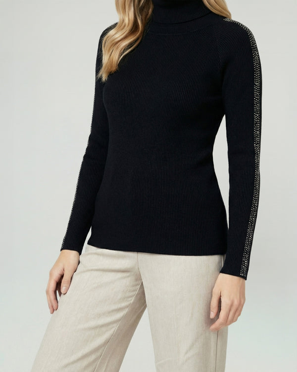Sweater Mujer Teresa Relaxed Cuello Alto Redondo Manga Caída Negro Lineatre