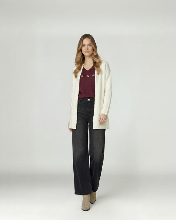 Cardigan Mujer Gianna Relaxed Cuello Tipo Kimono Manga Caída Crudo Lineatre