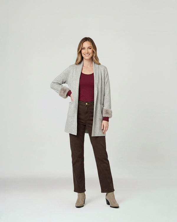 Cardigan Mujer Renata Relaxed Cuello Con Solapa Manga Acampanada Fango Lineatre