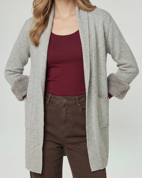Cardigan Mujer Renata Relaxed Cuello Con Solapa Manga Acampanada Fango Lineatre