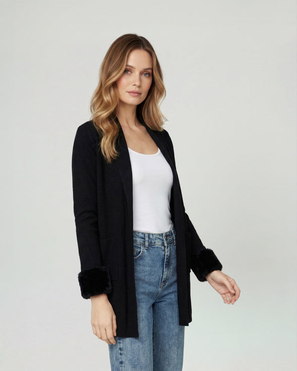Cardigan Mujer Renata Relaxed Cuello Con Solapa Manga Acampanada Negro Lineatre