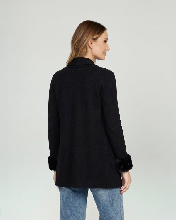 Cardigan Mujer Renata Relaxed Cuello Con Solapa Manga Acampanada Negro Lineatre