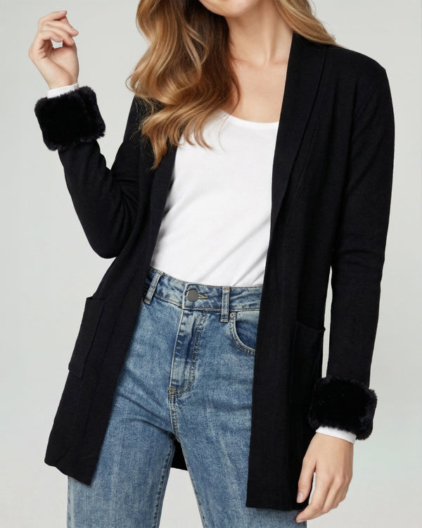 Cardigan Mujer Renata Relaxed Cuello Con Solapa Manga Acampanada Negro Lineatre