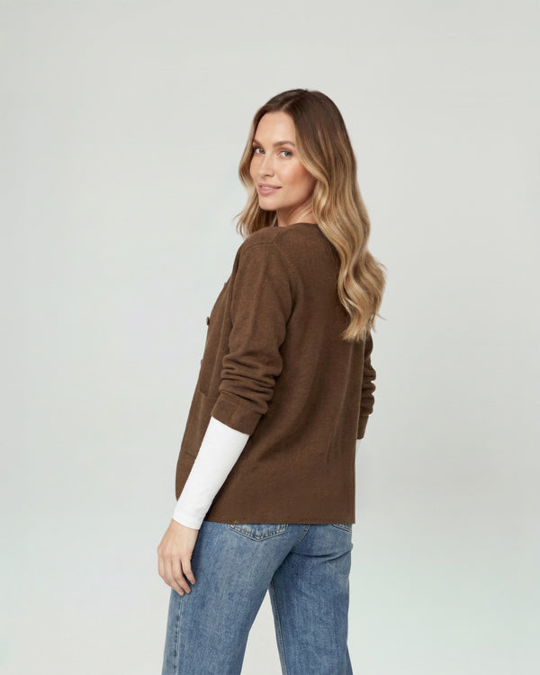 Cardigan Mujer Fiorella Relaxed Cuello Con Solapa Manga Suelta Chocolate Lineatre