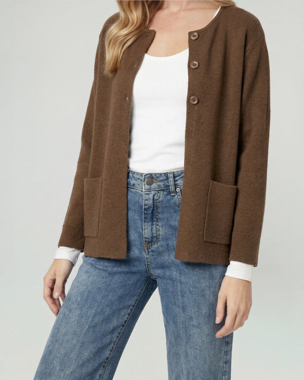 Cardigan Mujer Fiorella Relaxed Cuello Con Solapa Manga Suelta Chocolate Lineatre