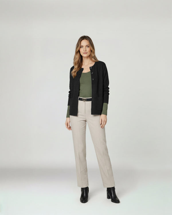 Cardigan Mujer Fiorella Relaxed Cuello Con Solapa Manga Suelta Negro Lineatre