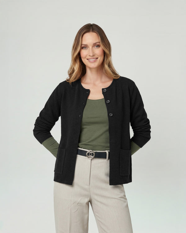 Cardigan Mujer Fiorella Relaxed Cuello Con Solapa Manga Suelta Negro Lineatre