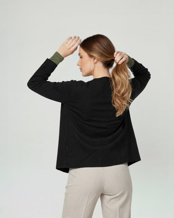 Cardigan Mujer Fiorella Relaxed Cuello Con Solapa Manga Suelta Negro Lineatre