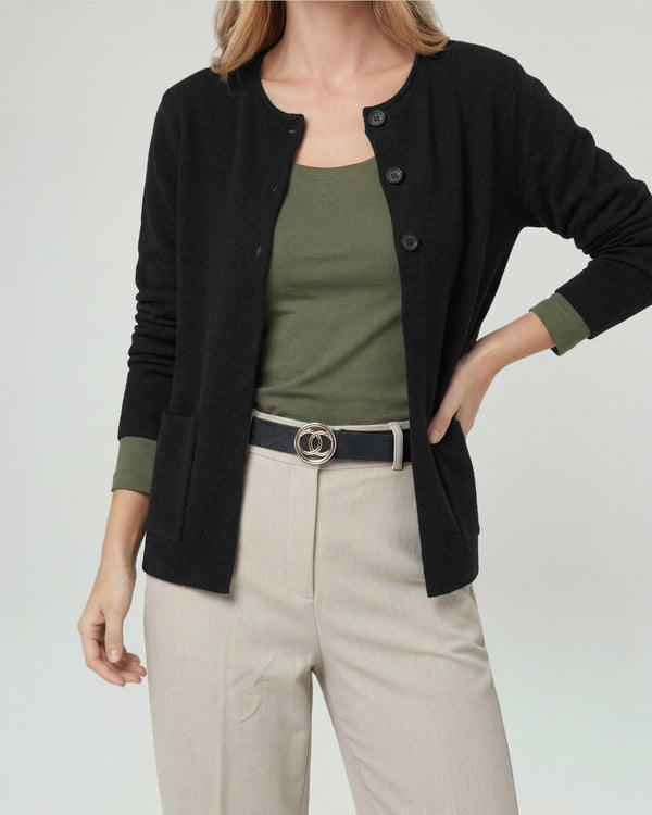 Cardigan Mujer Fiorella Relaxed Cuello Con Solapa Manga Suelta Negro Lineatre