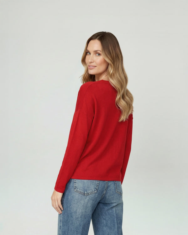 Sweater Mujer Olivia Relaxed Cuello En V Manga Caída Rojo Lineatre