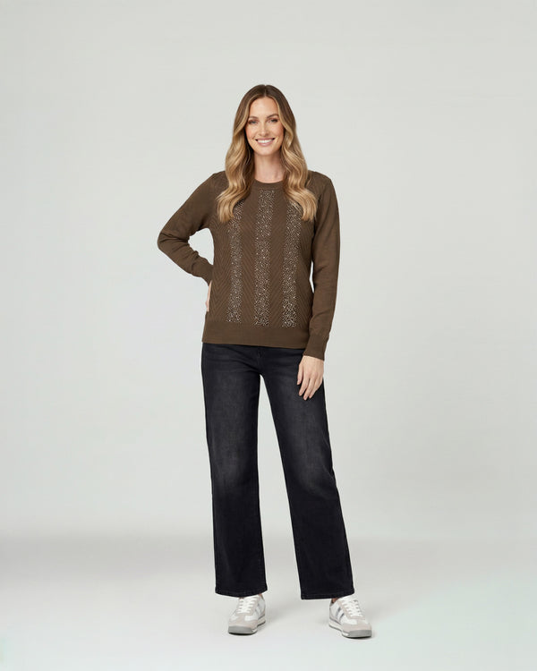 Sweater Mujer Rita Relaxed Cuello Redondo Manga Caída Chocolate Lineatre