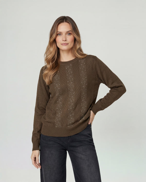 Sweater Mujer Rita Relaxed Cuello Redondo Manga Caída Chocolate Lineatre