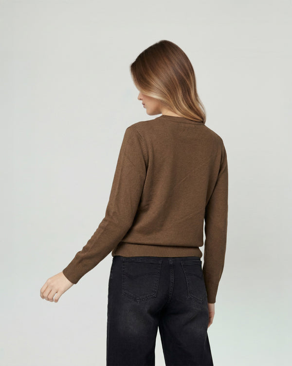 Sweater Mujer Rita Relaxed Cuello Redondo Manga Caída Chocolate Lineatre