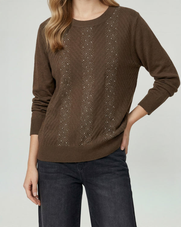 Sweater Mujer Rita Relaxed Cuello Redondo Manga Caída Chocolate Lineatre