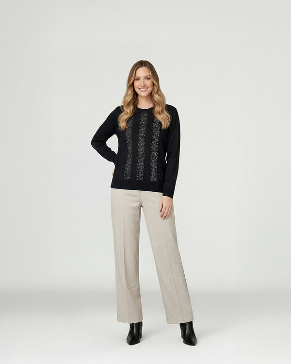 Sweater Mujer Rita Relaxed Cuello Redondo Manga Caída Negro Lineatre