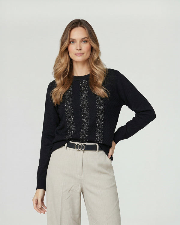 Sweater Mujer Rita Relaxed Cuello Redondo Manga Caída Negro Lineatre