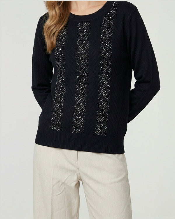 Sweater Mujer Rita Relaxed Cuello Redondo Manga Caída Negro Lineatre