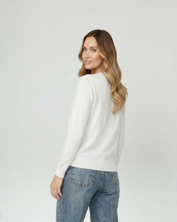 Sweater Mujer Josefina Regular Cuello Redondo Manga Suelta Blanco Lineatre