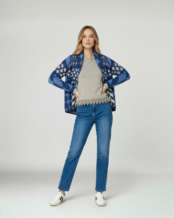 Cardigan Mujer Luciana Relaxed Cuello En V Manga Suelta Jeans Lineatre
