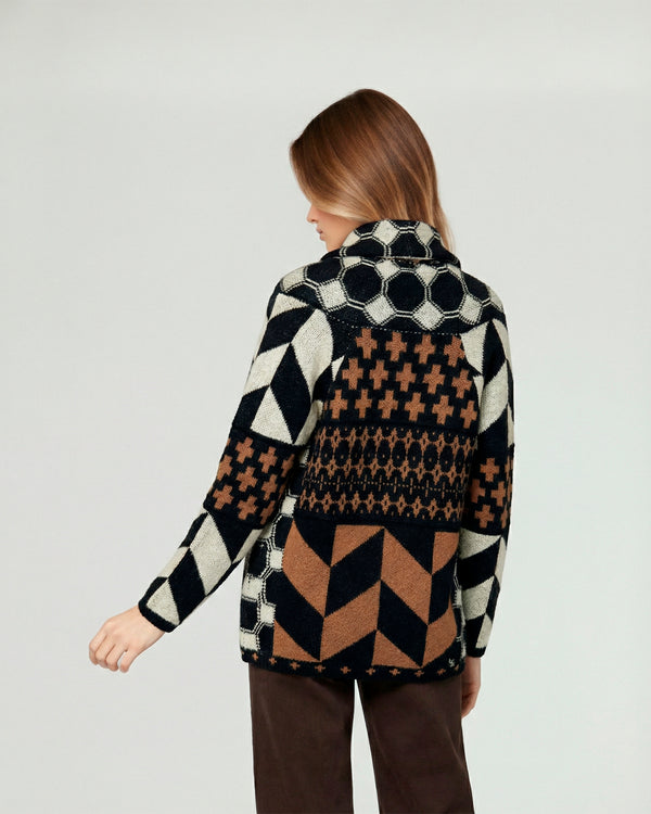 Cardigan Mujer Luciana Relaxed Cuello En V Manga Suelta Negro Lineatre