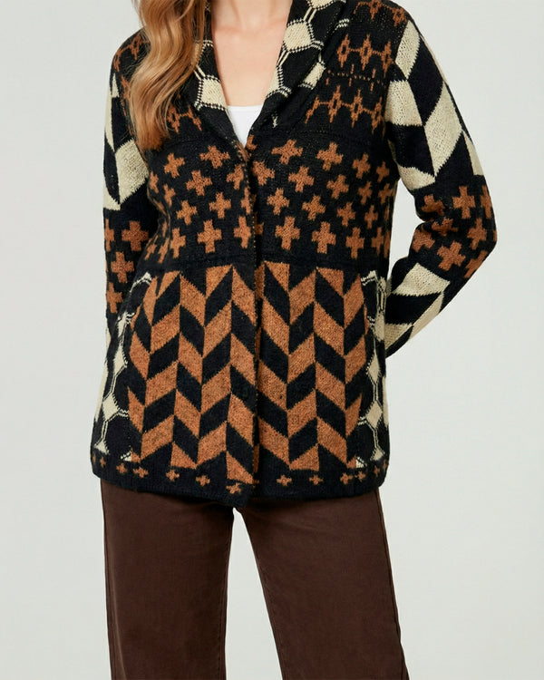 Cardigan Mujer Luciana Relaxed Cuello En V Manga Suelta Negro Lineatre