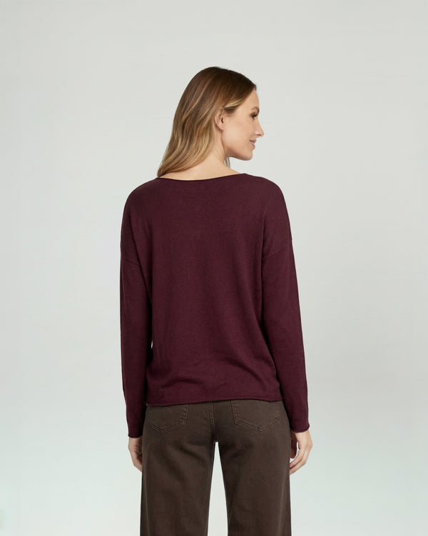 Sweater Mujer Elena Relaxed Cuello Redondo Manga Caída Vino Lineatre