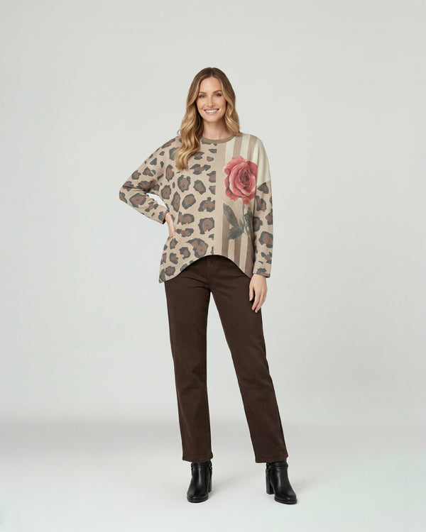 Sweater Mujer Emma Overside Cuello Redondo Manga Caída Print Lineatre