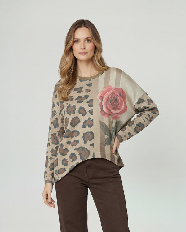 Sweater Mujer Emma Overside Cuello Redondo Manga Caída Print Lineatre