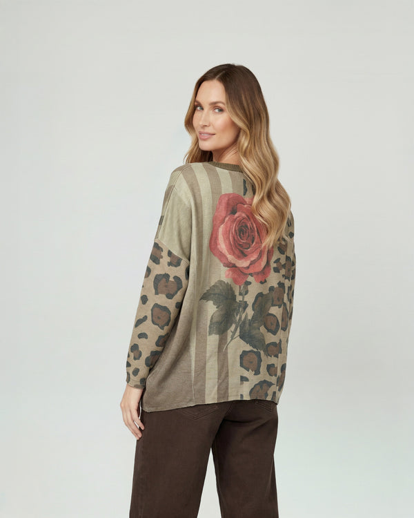 Sweater Mujer Emma Overside Cuello Redondo Manga Caída Print Lineatre