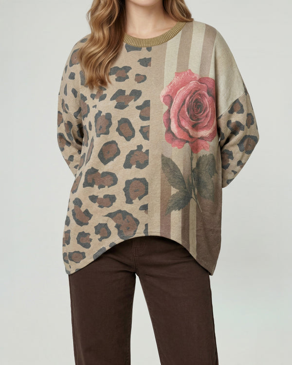 Sweater Mujer Emma Overside Cuello Redondo Manga Caída Print Lineatre