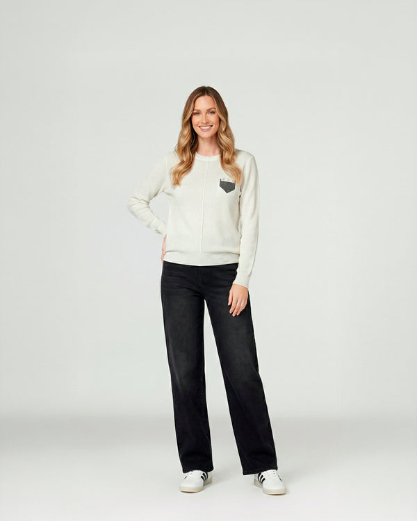 Sweater Mujer Renata Relaxed Cuello Redondo Manga Caída Blanco Lineatre