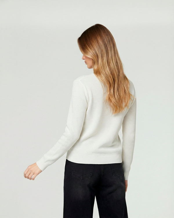 Sweater Mujer Renata Relaxed Cuello Redondo Manga Caída Blanco Lineatre