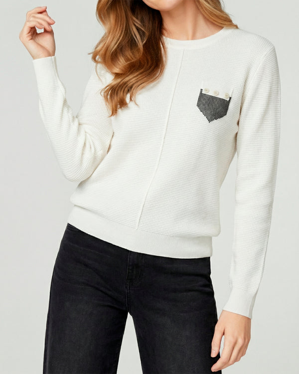 Sweater Mujer Renata Relaxed Cuello Redondo Manga Caída Blanco Lineatre