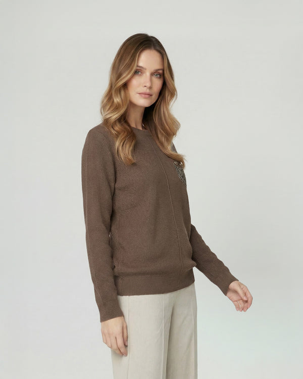 Sweater Mujer Renata Relaxed Cuello Redondo Manga Caída Chocolate Lineatre